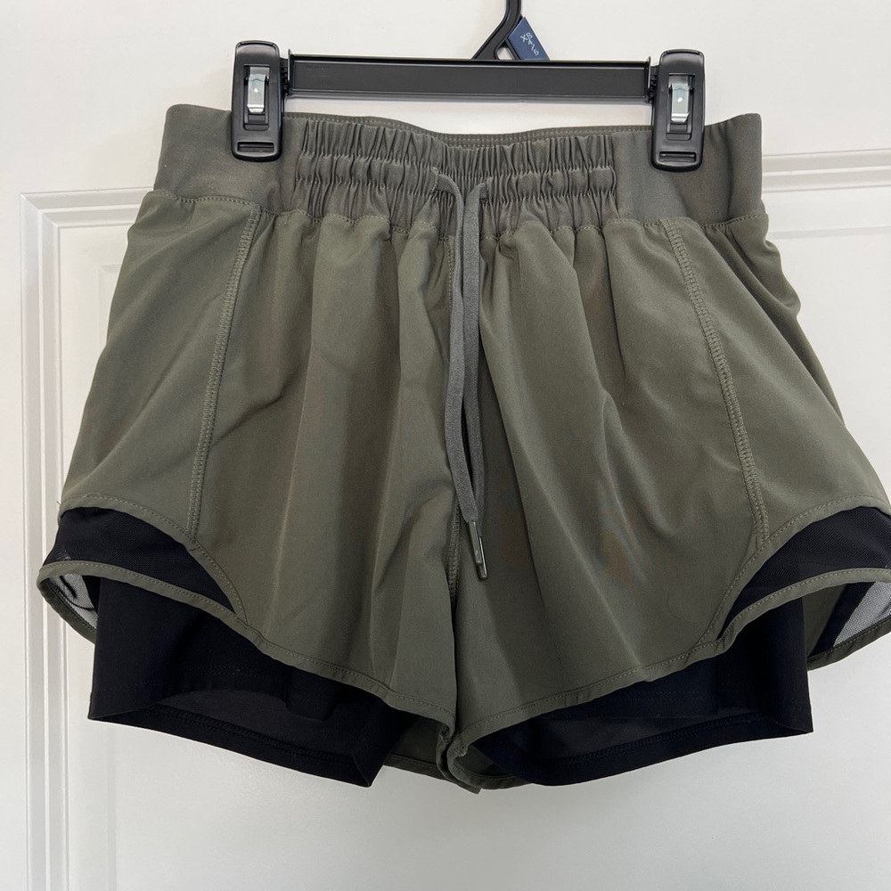 MPG Green and Black Athletic Shorts with Layered Design